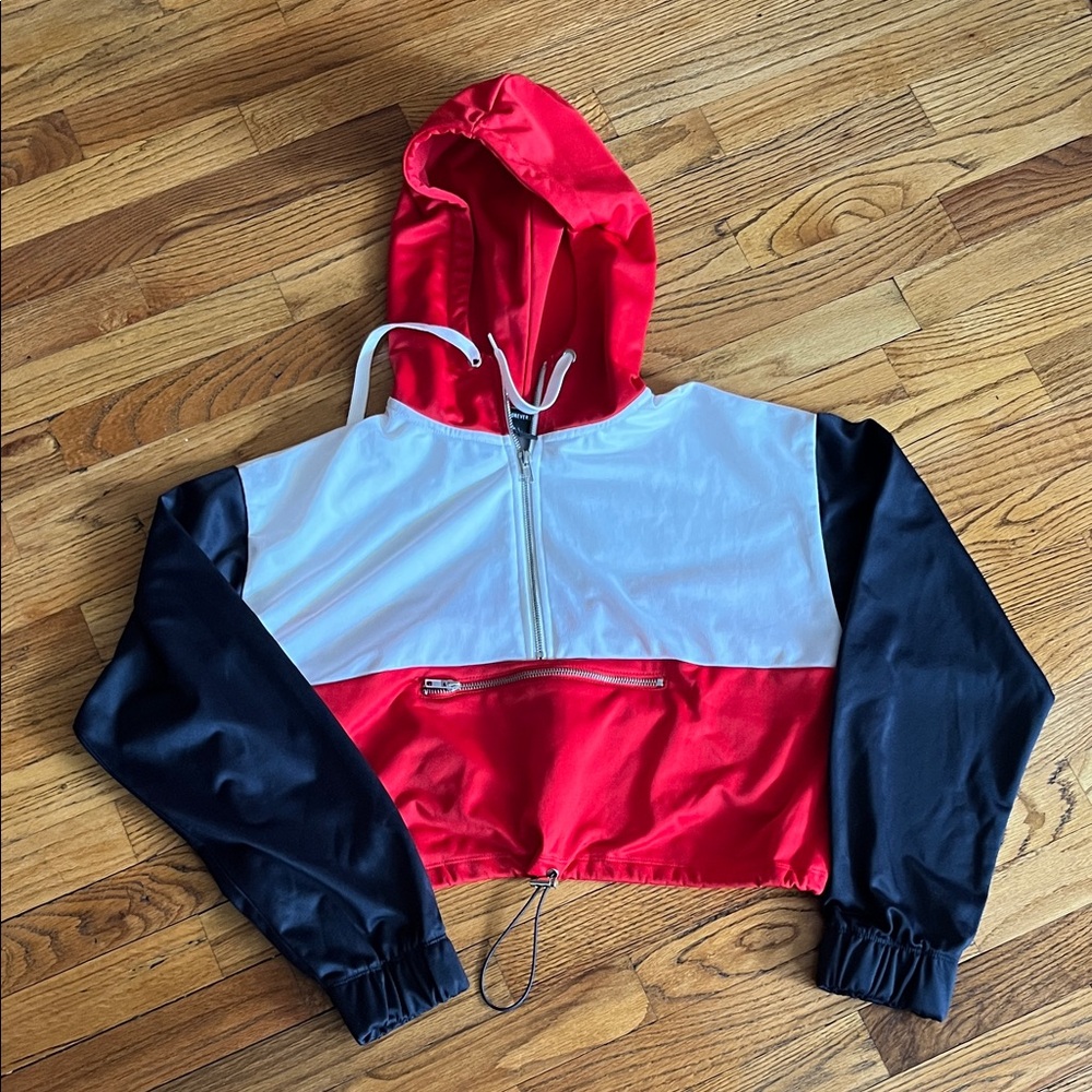 Forever 21 Red, White & Black Colorblock Zip Hoodie